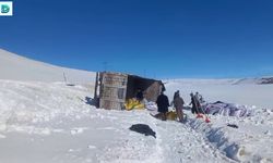 Erzurum'da Yem Yüklü Kamyon Devrildi