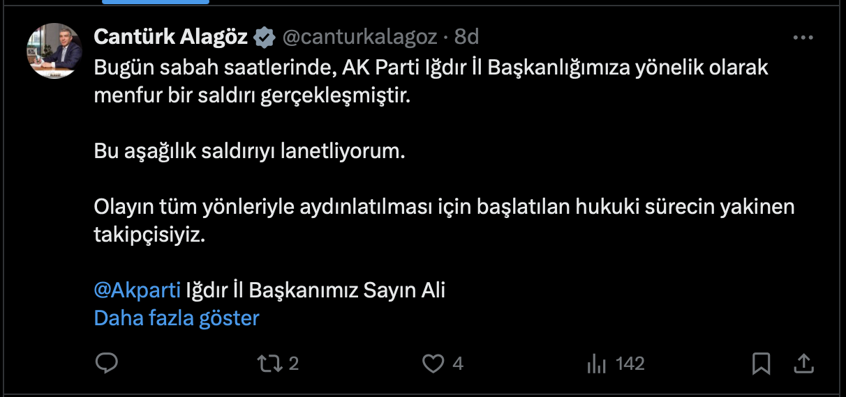 Parti Il Binasına Yönelik Saldırı Iğdır Cantürkalagöz