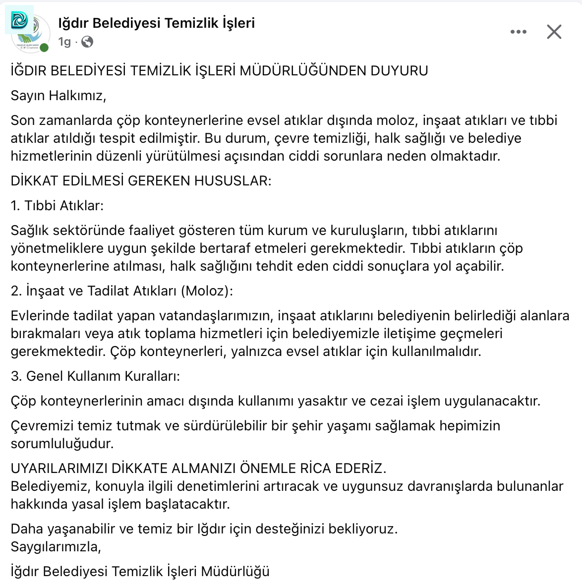 Iğdır Belediyesi’nden Uyarı Cezai İşlem Uygulanacak-1