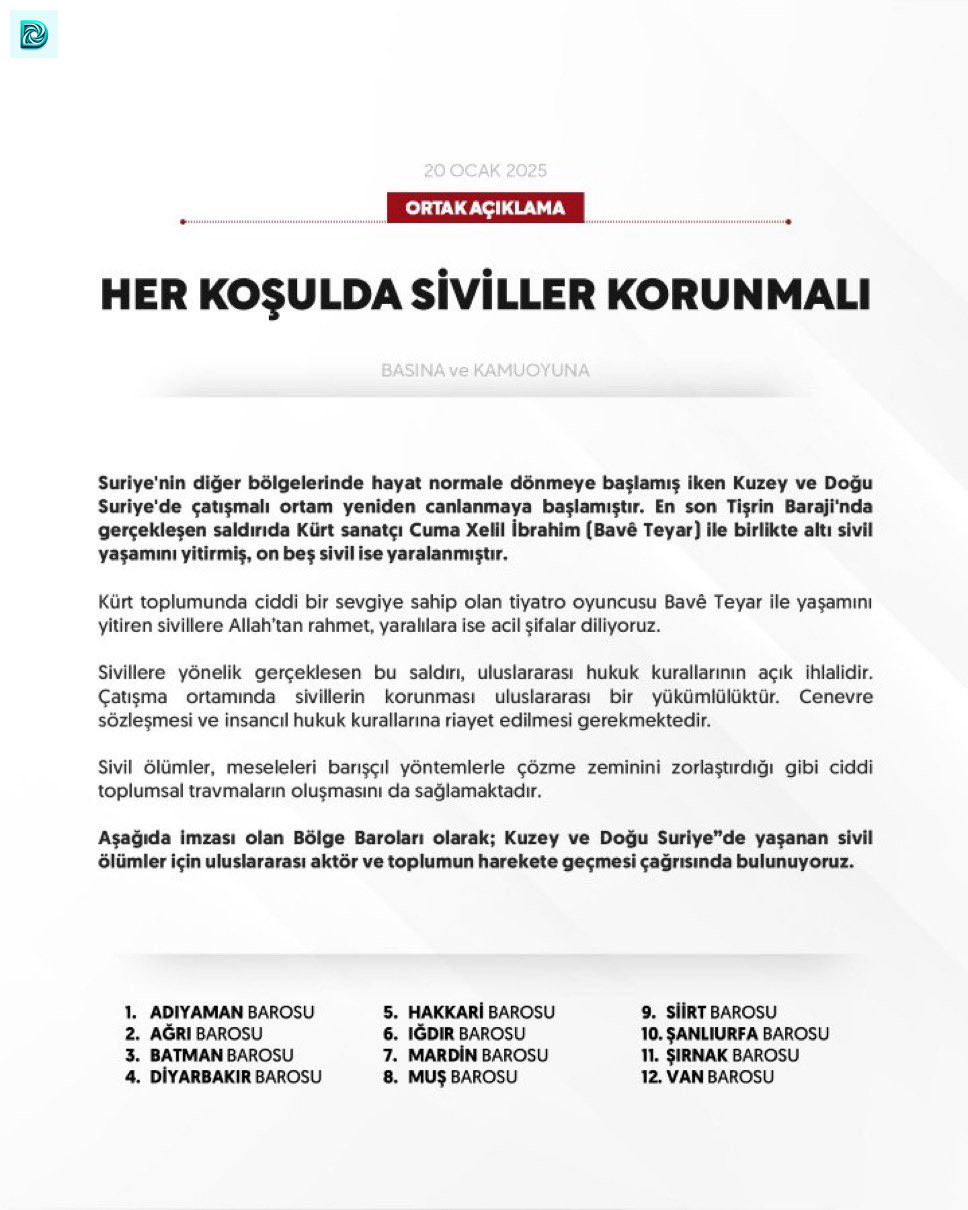 Barolardan Uluslararası Çağrı: Her Koşulda Siviller Korunmalı